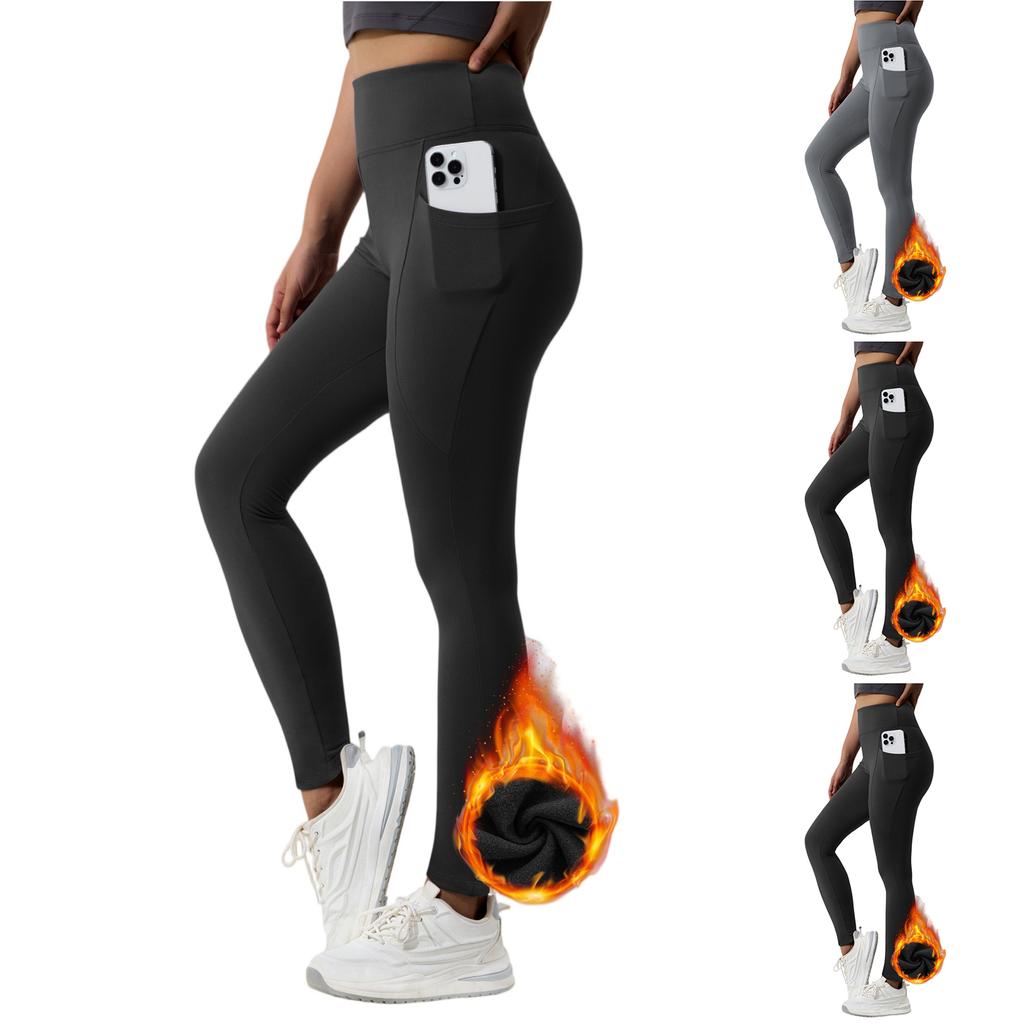 Fashion Women's High Waist Pocket Sports Yoga Pants Cross-border Warm Leggings