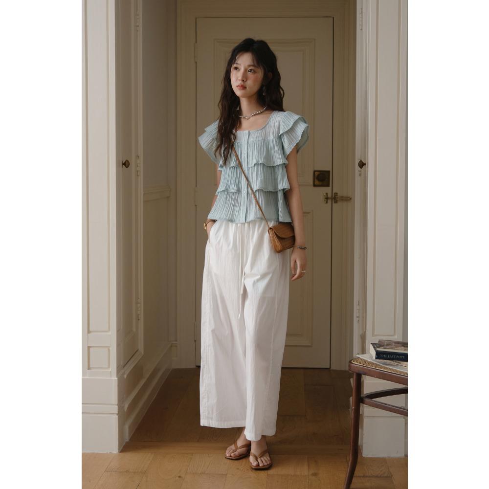 MISHOW Butterfly Sleeve Chiffon Shirt Women's 2025 Summer New Women's Clothing Retro Square Neck Button Casual Shirt MXD30X1488