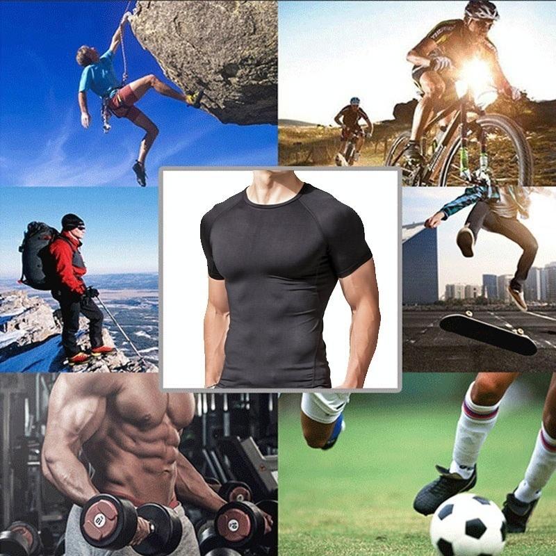 Mens Fitness Tees Outdoor Sport Running Short Sleeves Solid Color Shirt Tights Bodybuilding Tops Men T-shirt