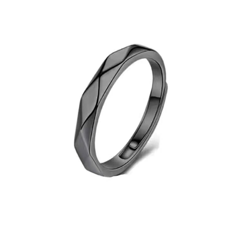 Schwarz-Weiß-Rhombus Glänzend Partnerring Einfach Offen Verstellbare Ringe Schmuck Für Freund Freundin Valentinstagsgeschenk
