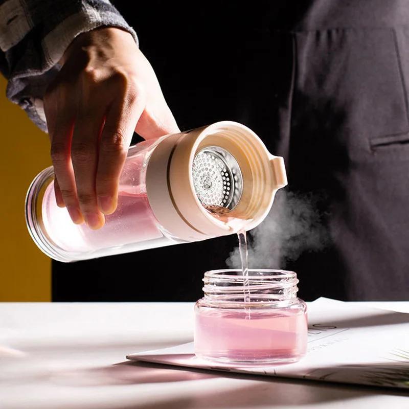 Creative Glass Thermos Mug 400ml Water Bottle Men and Women Portable Vacuum Flask Cup Teacup with Filter Business Gifts