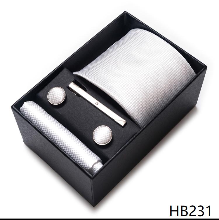 Tie Handkerchief Cufflink Set For Men Necktie Holiday Gift Box Blue Gold Suit Accessories Slim Wedding Gravatas