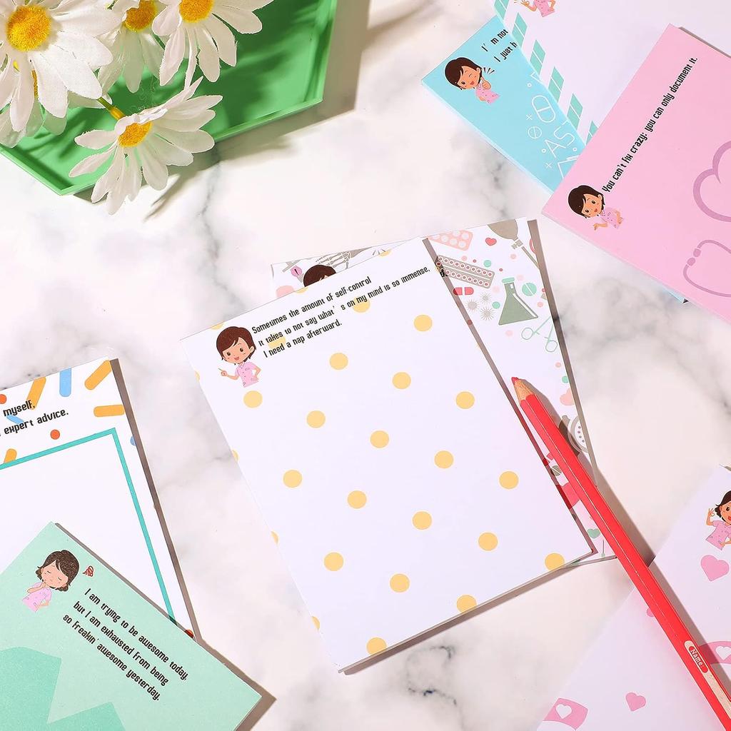 Chinco 8 Pcs Funny Nurse Notepads Nurse Sticky Notes Self Adhesive Sarcastic Memo Pads Office Supplies for Hospital Nursing School Coworkers Writing