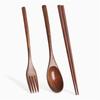 ADM Korean Wooden Tableware Fork Spoon Chopsticks 3Pcs/Set Solid Wood Long Handle Spoon Chopsticks Portable Tableware