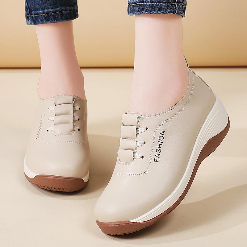 New Spring and Autumn Low-heeled, Comfortable and Fashionable 100% Genuine Leather Shoes for Casual Work Women