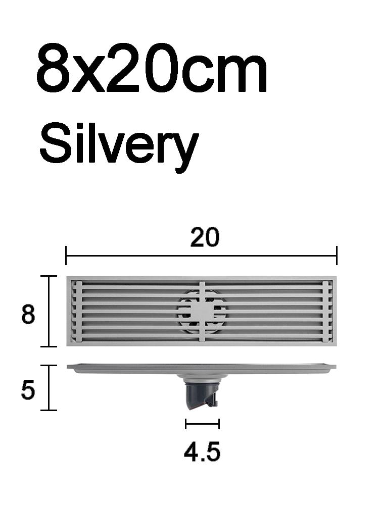 20-50cm Linear Shower Drain 304 Stainless Steel Rectangle Anti Odor Floor Drain Long Drainage Floor Drain Trap Brushed