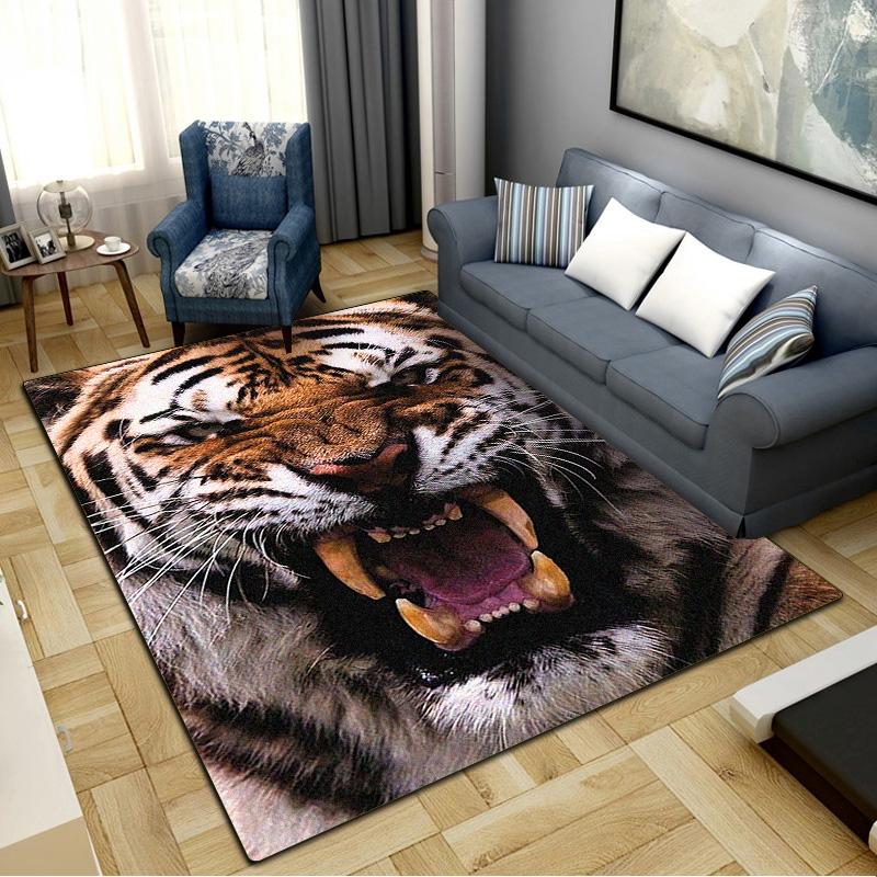 Lion Tiger Head Carpet Rug for Living Room Bedroom Home Sofa Decoration,Kids play Non-slip Floor Mat