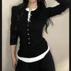 Spring and Autumn Slimming Bottom Shirt Top Korean Fake Two Piece Color Contrasting Long Sleeve T-shirt for Women
