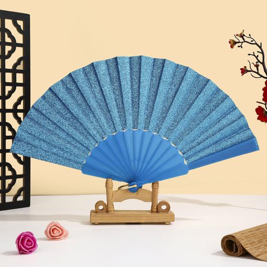 Glitter Powder Folding Fan Hand Held Fan with Plastic Ribs Portable Summer Fan Decoration Dance Performance Props Party Accessories