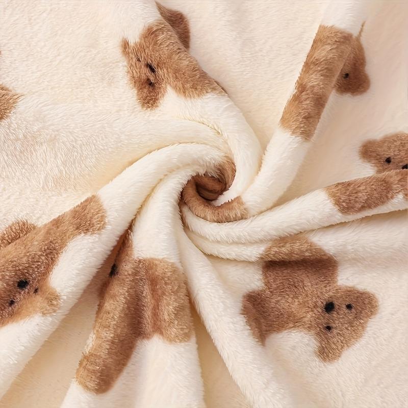 Soft Plush Teddy Bear Pattern Kids Blanket Cozy Brown Nursery Throw for Bed, Stroller Durable Polyester Infant Travel Home Use