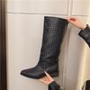Non-Knee Boots Women's Pointed Toe Slip-on Woven Long Tube High Anti-Slip Wear-Resistant Block Heel Chimney Boots