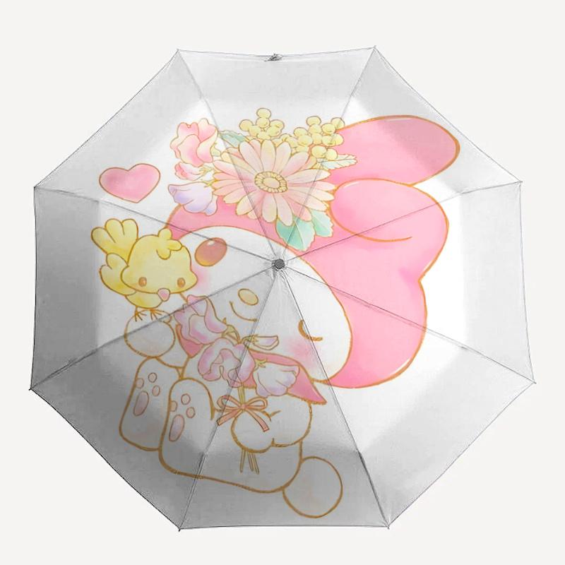 1pc My Melody Automatic Opening/Closing Umbrella with Floral Design - Portable Three-Fold Design, 8-Bone Iron Frame Outdoor Umbrella, Perfect Gift for