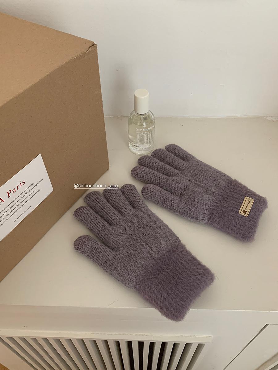 

Jintai Korean version of winter thickened color matching gloves warm plush double touch screen points pointer weaver cycling student average size