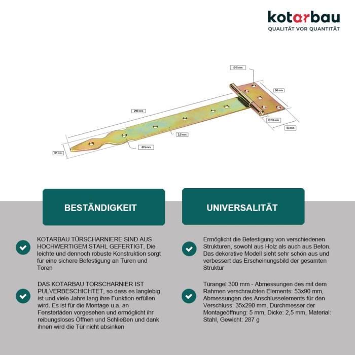 Charnière en T Décorative 300 mm Galvanisé Jaune - KOTARBAU®