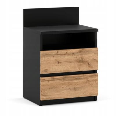 Bedside Table Black Oak Wotan 40cm 2S Shelf Bedroom Furniture