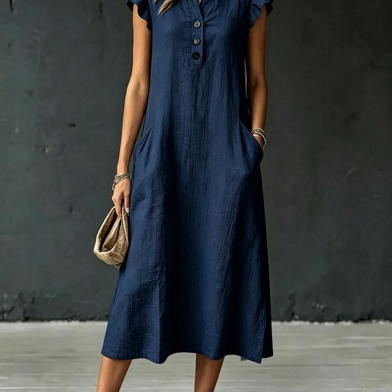 

European Style Casual Loose Fit Ruffle Cotton Sleeveless Summer Women Maxi Dress S Темно-синій