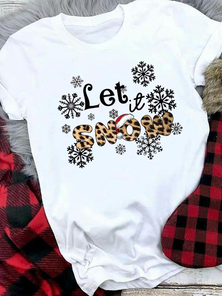 (Asian Size) Women Holiday Print Tee Top festival Merry Christmas New Year letter sweet 90s Casual  Lady Short Sleeve Fashion Graphic T-shirts