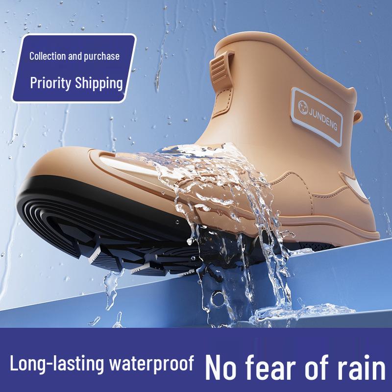 Cross-Border Fashion Men's Short Rain Boots - Trendy, Cool, Warm Rubber Wading Shoes for Outdoors