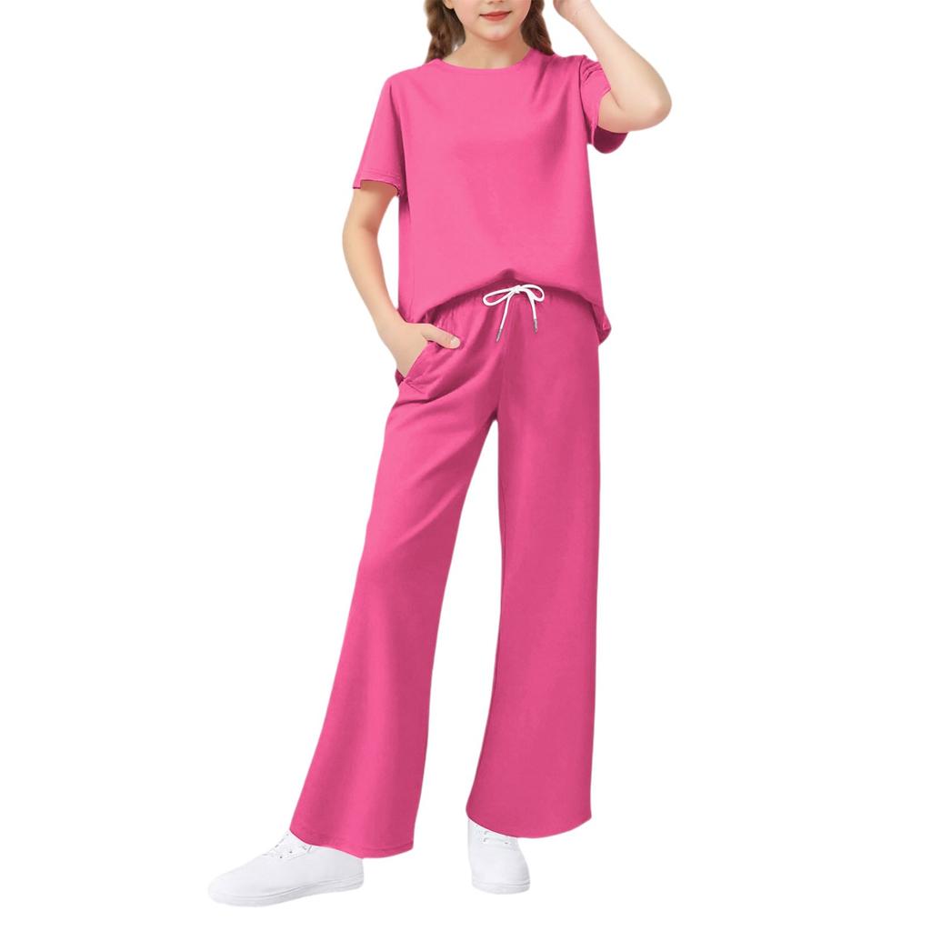 Girls' 2-Piece Set - Short Sleeve Tee & Wide Leg Pants