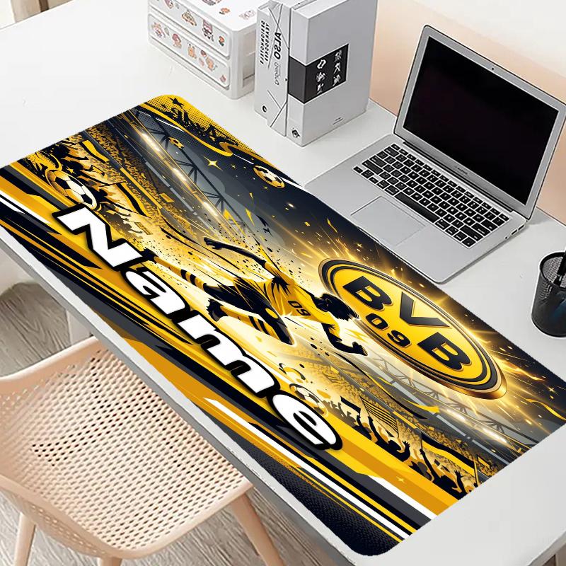 Custom Name Personalized Borussia Dortmund Bvb Pattern Mousepad, Laptop PC Desk Mat, Decorative Desk Mat for Home Keyboard Pad Gift