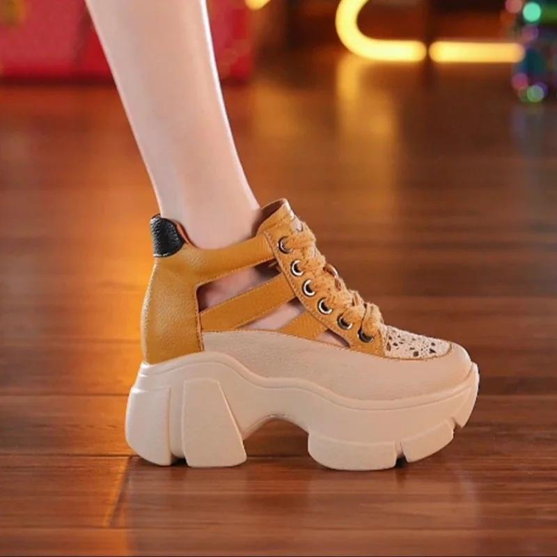 Fashion Hollow Summer Sandals Wedge Heels Sneakers Women High Platform Beach Flip Flops Casual Breathable Walking vulcanized shoes