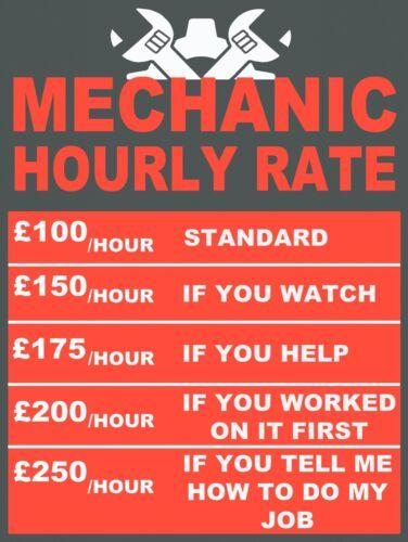 Mechanic Funny Hourly Rate retro vintage style metal sign man cave shed GarageAluminum 30x40cm(11.8x15.7inch)
