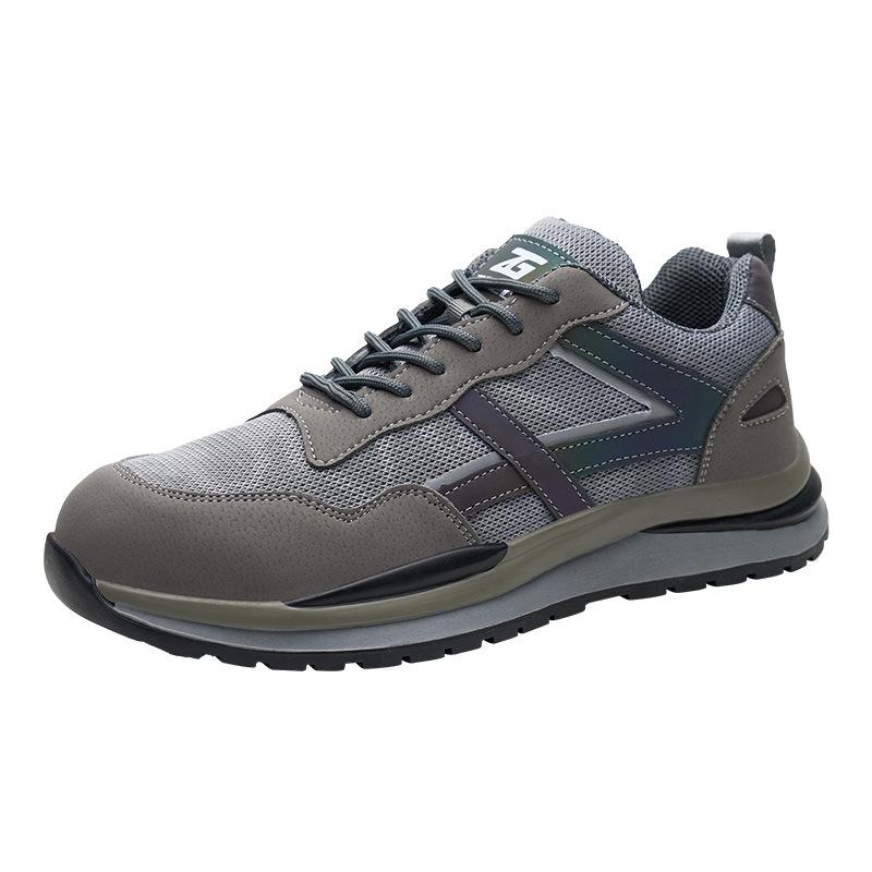 

Men s Safety Shoes with Steel Toe Cap, Anti-smash, Anti-puncture, Wear-resistant, Rubber Sole for Labor Protection. 8863~Khaki Mesh;41