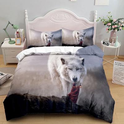 Wolf Tier Bettwäsche Set King Queen Schwarz Weiß Löwe Schlange Wildtiere Polyester Bettbezug Set für Männer Erwachsene 2/3PCS