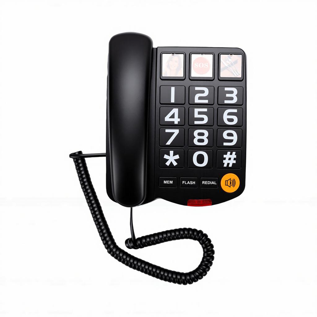 Extra lautes 110dB Festnetztelefon mit großen Tasten für Senioren, mit 3 Foto-Kurzwahltasten, Freisprechfunktion und lauter Klingel