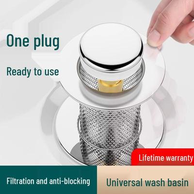 Anti-Clogging Push-Type Basin Stopper with Deodorizing Filter