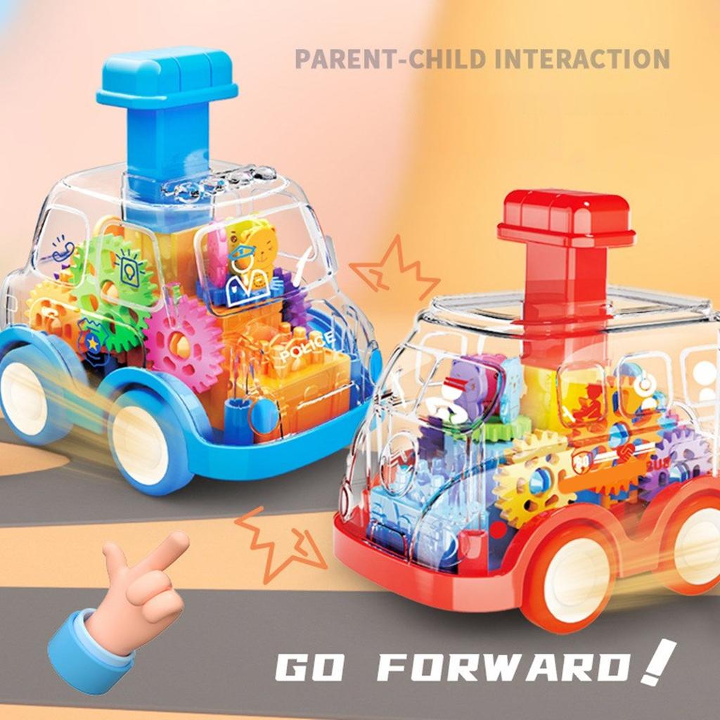 2Pieces Friction Powered Vehicle With Colorful Gear Early Childhood Development Toy Press and Go Car Toy for Children