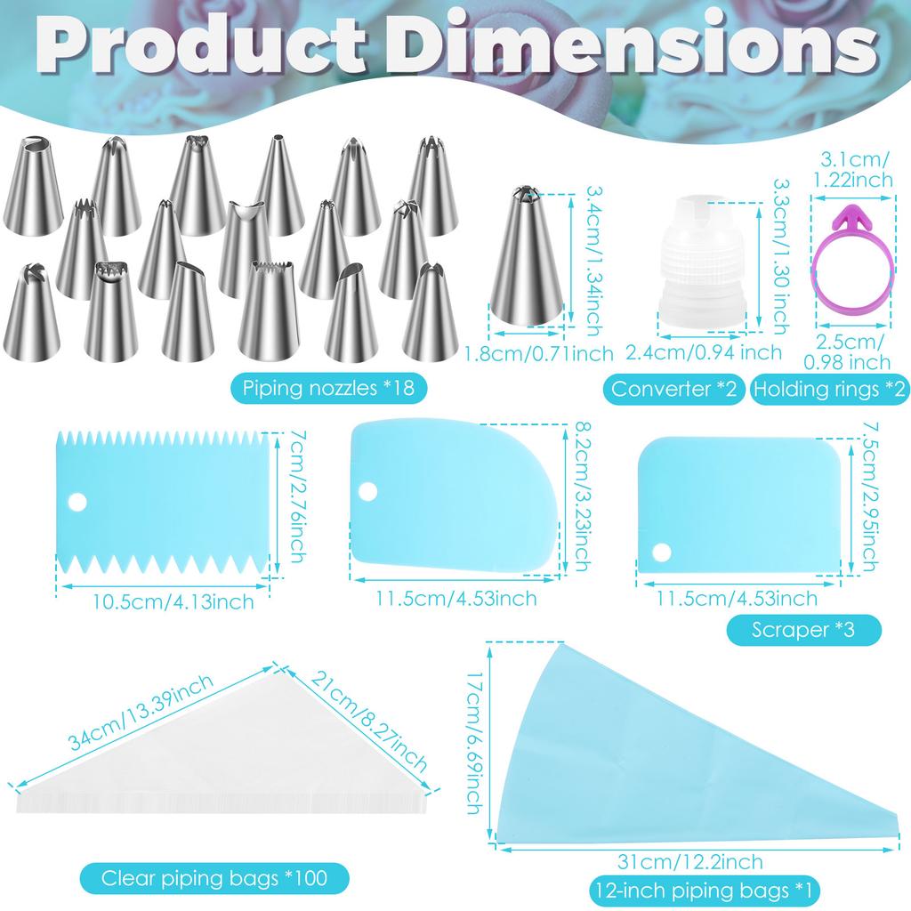 Piping Bags and Tip Set Cake DIY Decorating Kit with Stainless Steel Nozzle Silicone Pastry Baking Tool Cake Decorating Supplies