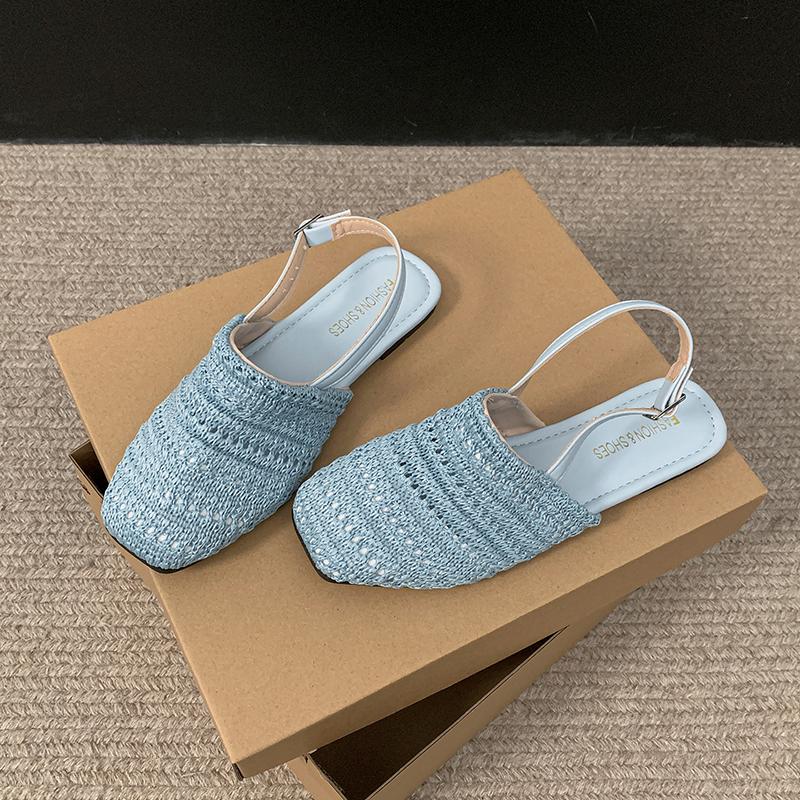 

Fashion Retro Style Women s Summer Weave Cover Toe Gladiator Sandals Fashion Comfort Flats for Ladies 35 синий