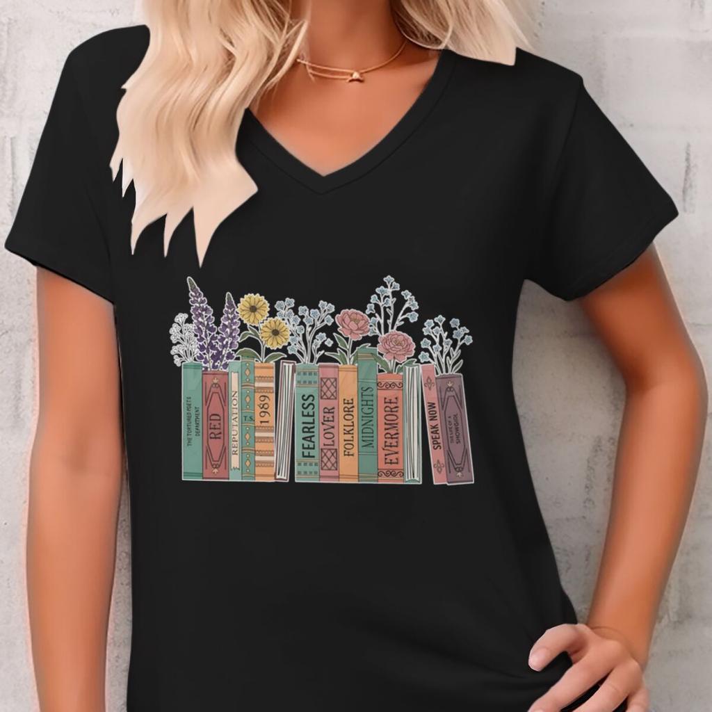 Women Tshirts Book Flowers Country Music Lover Shirt Vneck Short Sleeve Tee FeUnisex Book Lover Gifts Fashion Casual Tee Shirt