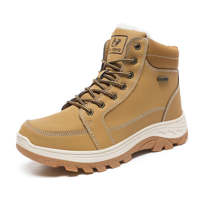 Men's Large Size Outdoor High-Top Hiking and Work Boots with Warm Cotton Lining