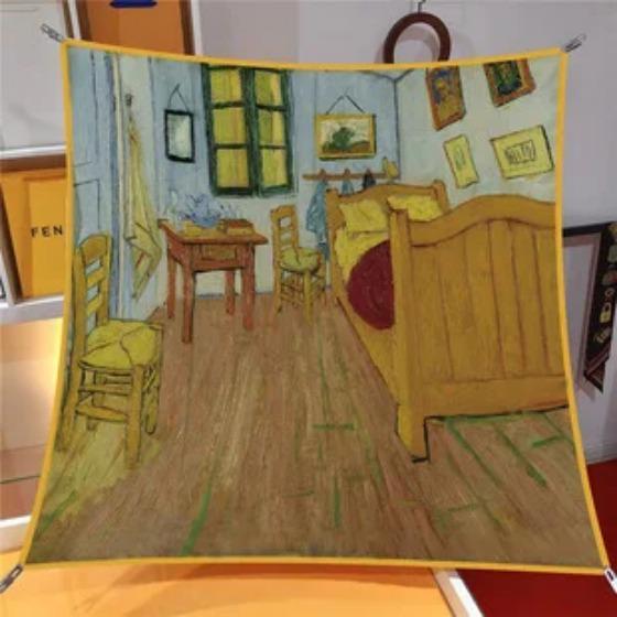 Oil Painting Four Seasons Luxury Square Silk Scarves Europe And America Fashion Bandannas New Twill Print Sunscreen Shawls