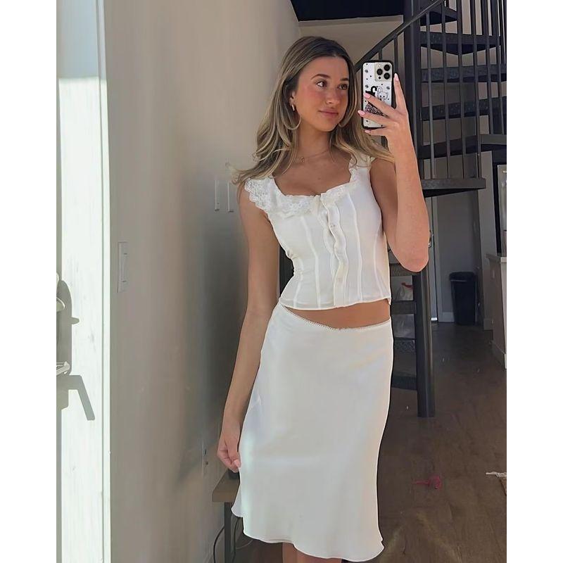 

Guizio Beautiful Lace Fishtail Skirt Lace White Skirt(High quality) S