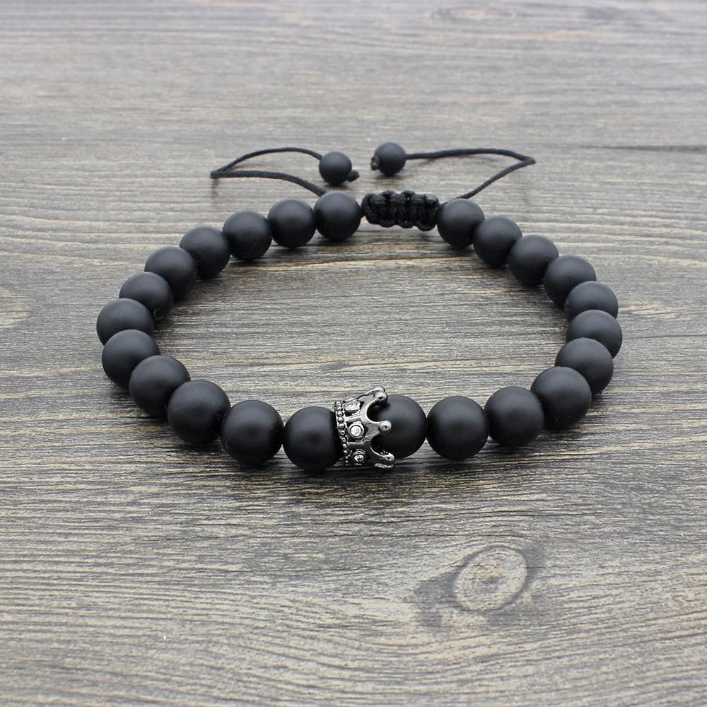 2018 New Frosted Black Agate Bracelet with Micro-inlaid Zirconia Crown Accents