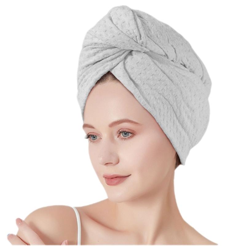 Super Absorbent Hair Towel Elastic Edges For Women & Kids Quick Dry Microfiber Design серый