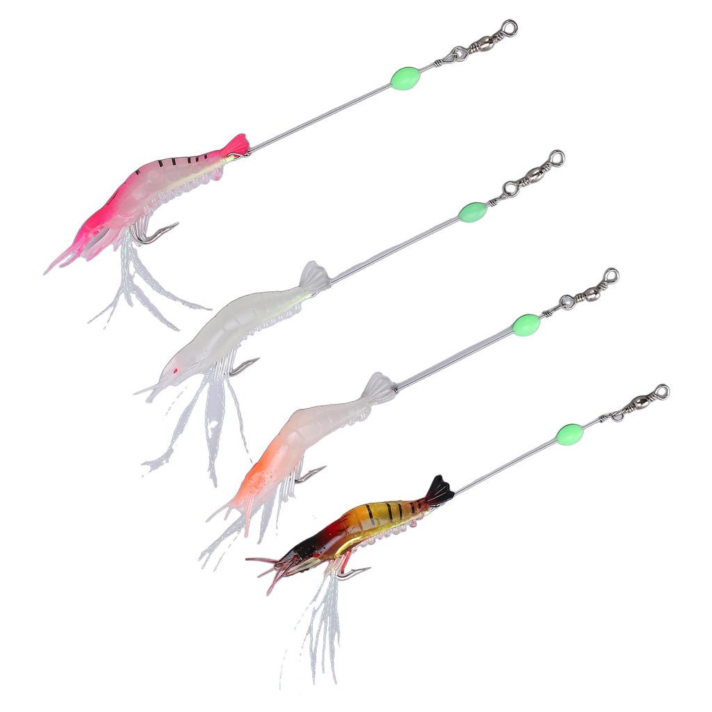 4 Stück 6,5g Angelgarnelen-Köder Set Künstlicher Weich-PVC-Köder Leuchtender Swimbait mit Haken für