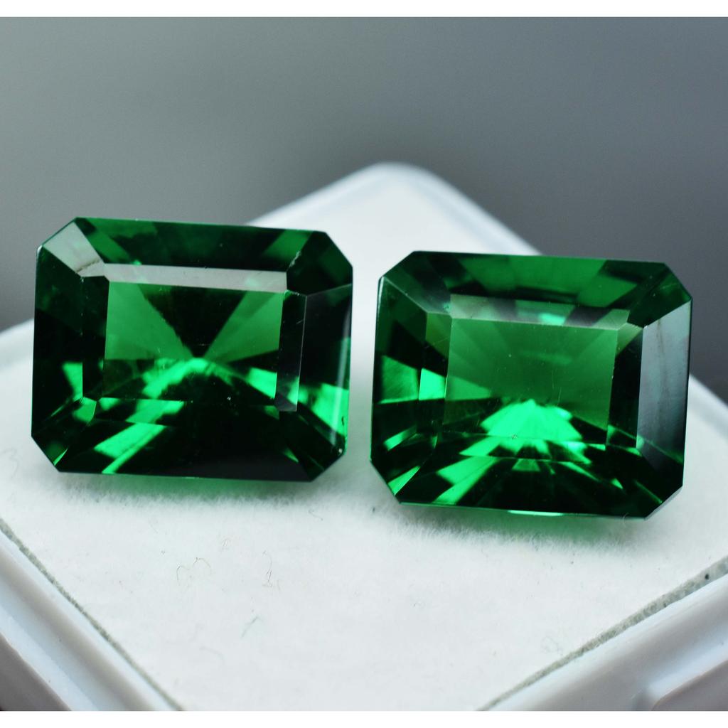 Natural Green Garnet Pair Emerald Cut CERTIFIED 20.10 Ct Loose Gemstone For Gift A-5759