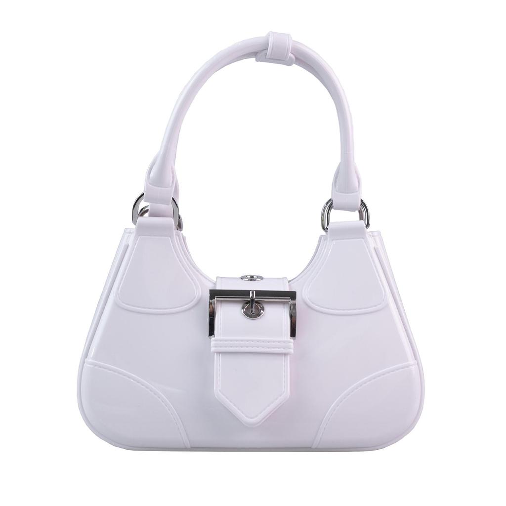Gespleißte Halbmond-Schulter-Crossbody-Tasche, Damenhandtasche im europäischen und amerikanischen Stil, Motorrad-Achseltasche für Spicy Girl mit Gürtelschnalle