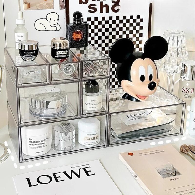 Acrylic Transparent Desktop Cosmetic Organizer Bathroom Jar Makeup Storage Box Set Drawer Large Dust-proof Cotton Swab Organizer