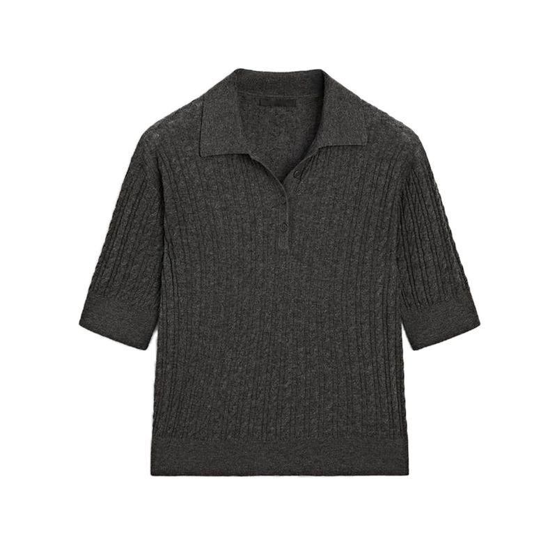 MD Spring/Summer New Arrival Women's Clothing High JGG Chengtong Diligent Twisted Flower Cable Stitch Half Sleeve Knitting Polo Shirt 5687579