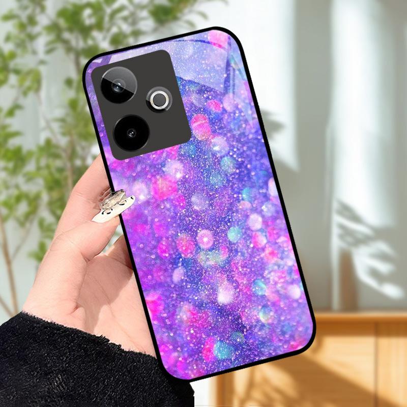 Für Realme GT7 5G Hülle Luxus Malerei Cover Gehärtetes Glas Handyhülle Für Realme GT 7 Fundas Harte PC Stoßfeste Schale Bumper