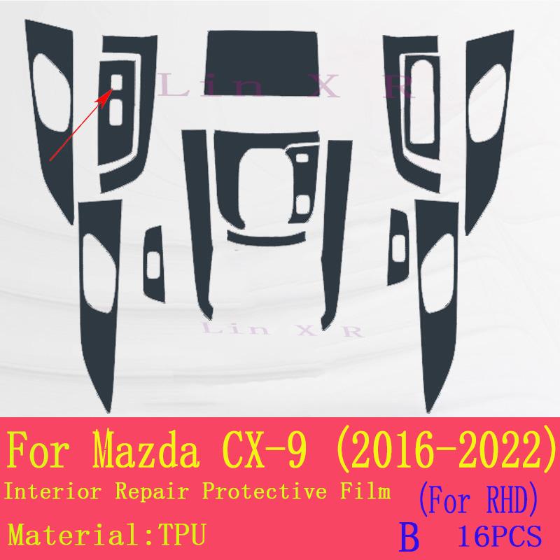 TPU Car Interior Protective Film Anti-Scratch Repair Sticker For Mazda CX9 2016- Navigation Center Console Gear Panel Scree