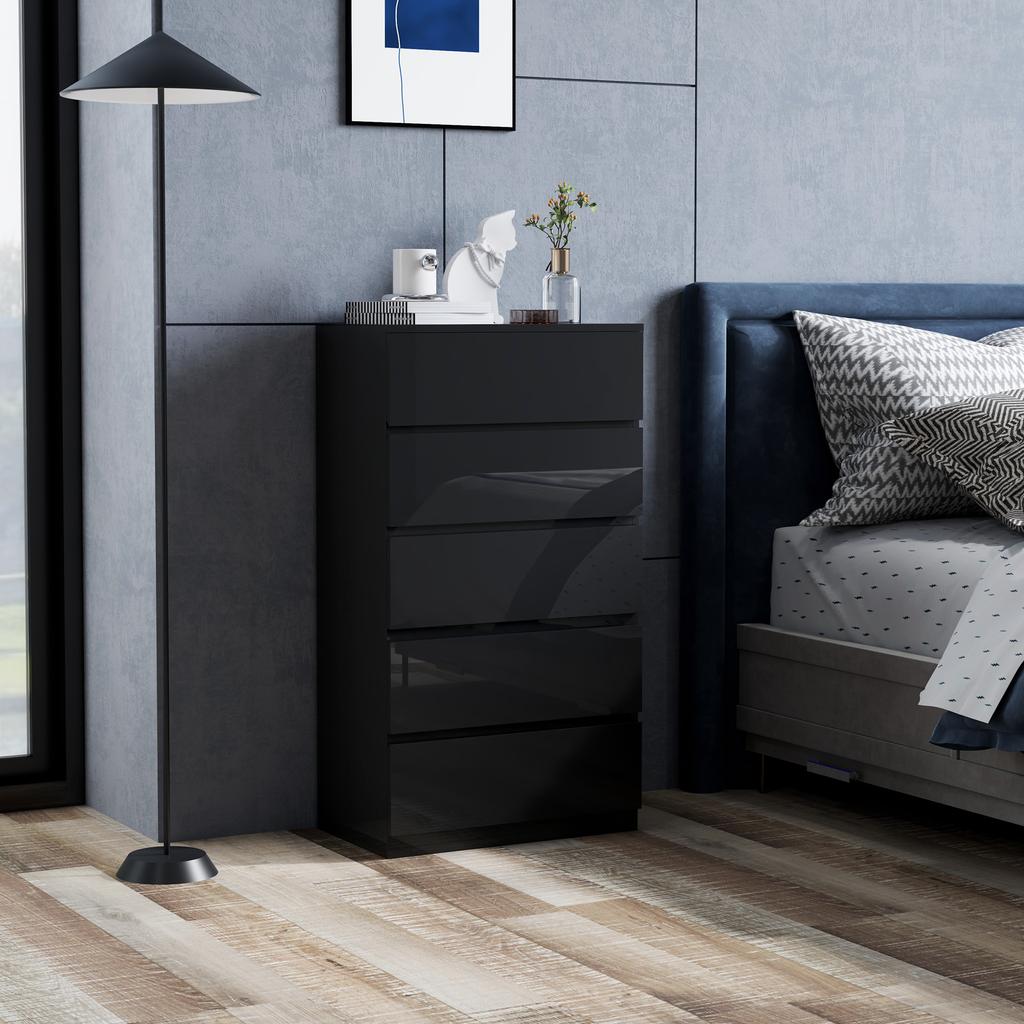 Chest of Drawers with 5 Drawers Modern Style Drawer Unit for Bedroom Entrance Living Room 55x34x100 cm Black