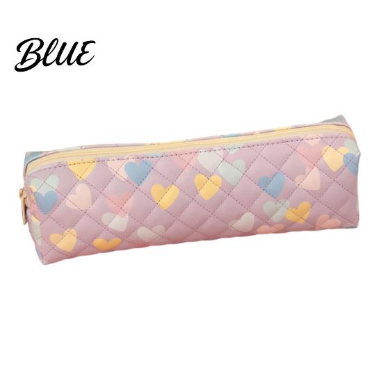 Cute Pen Organizer Heart Print Pencil Case Minimalist Square Pouch
