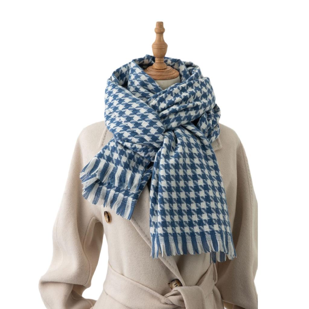 New temperament medium and long warm fashion imitation cashmere fringed scarf student thickened shawl small thousand bird grid scarf women