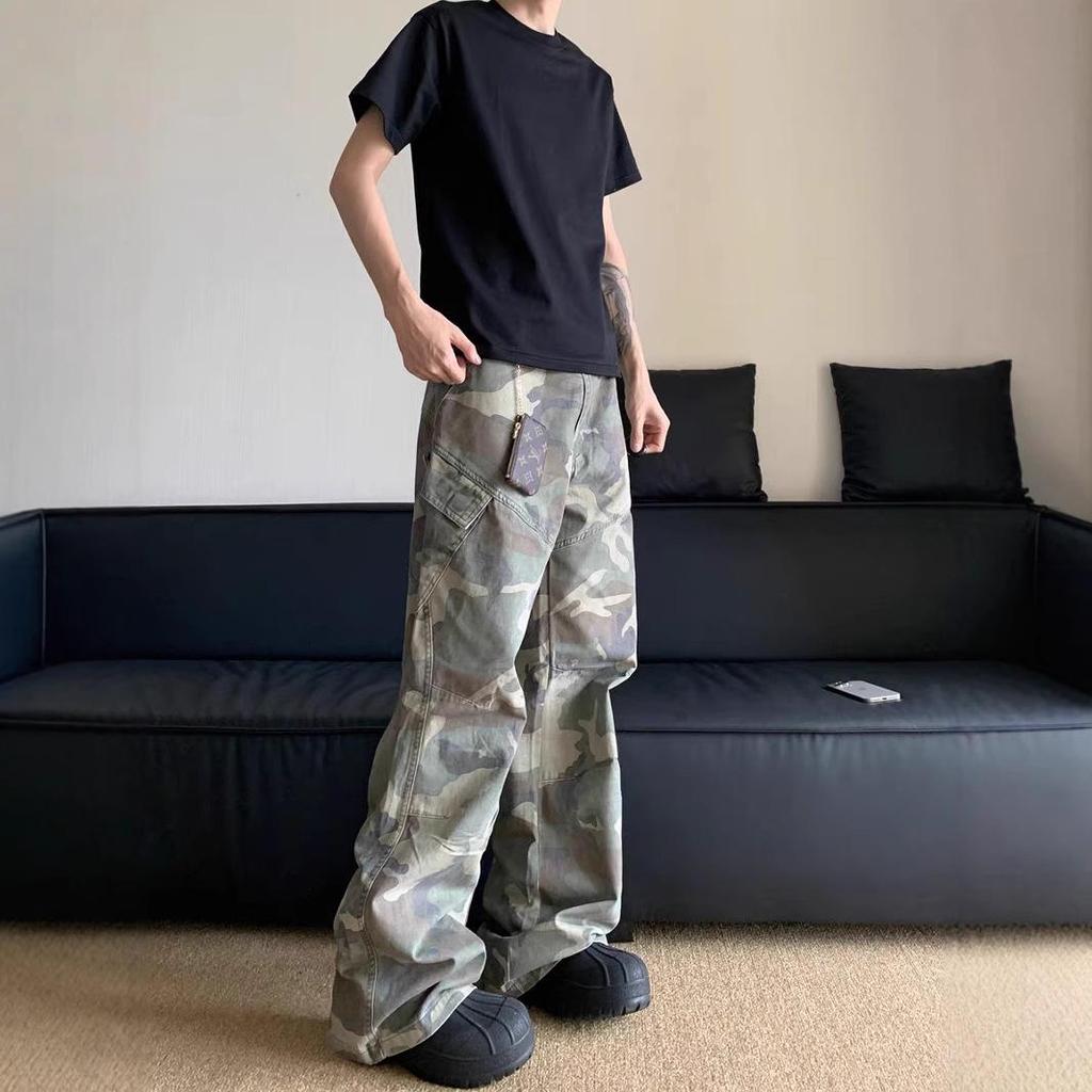 Tuta Camouflage Slim Straight da Uomo con Tasche Multiple - Pantaloni a Zampa Hip-Hop